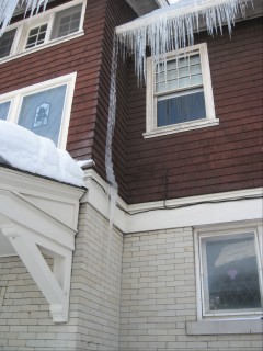 icicle running down side of house for about 10 feet