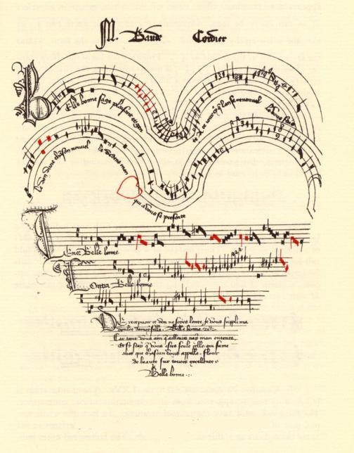 music laid out in shape of a heart