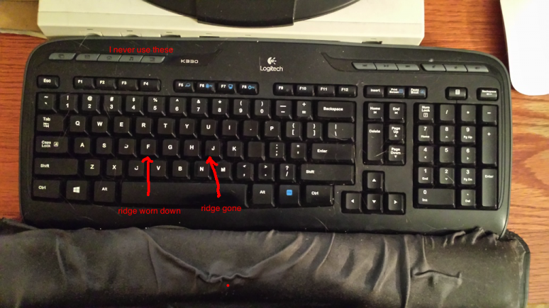 keyboard with substantial wear